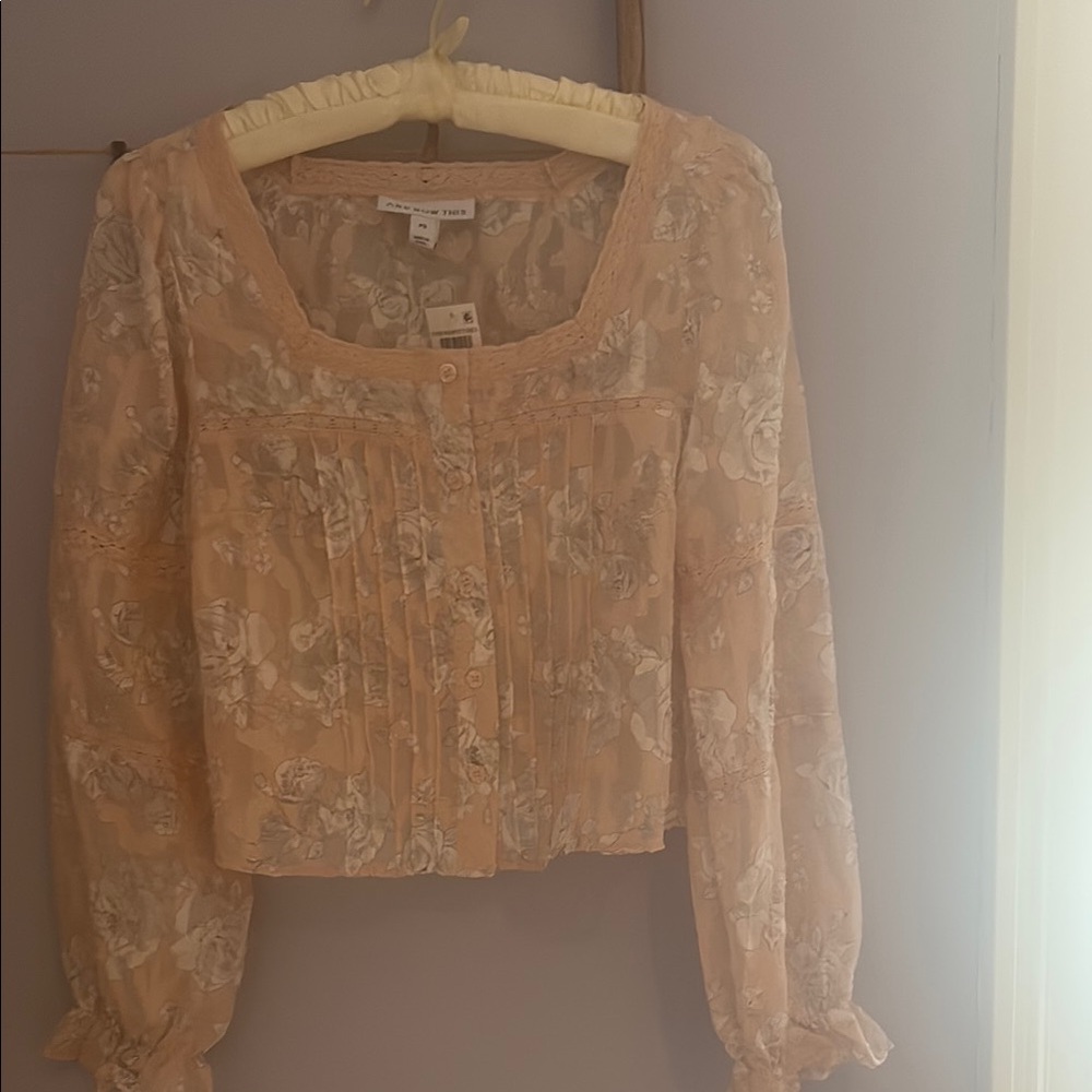 Floral Lace Blouse - Peach and White
